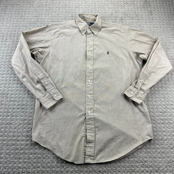 Polo by Ralph Lauren Button Down Shirt Men Size 15.5 Yarmouth Brown Preppy - Picture 1 of 7